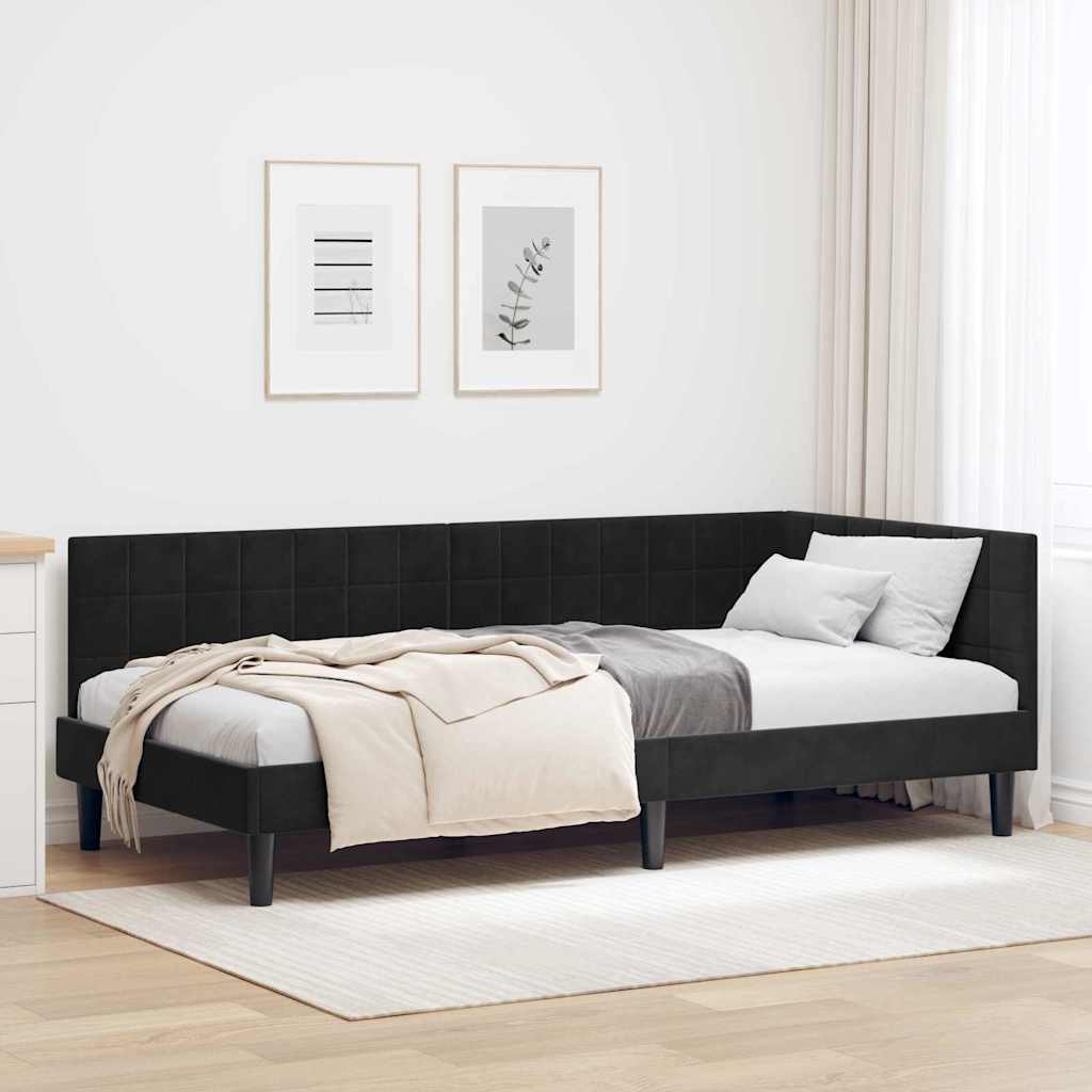 Sarokágy keret fejtámlával Fekete 90 cm x 190 cm Bársony