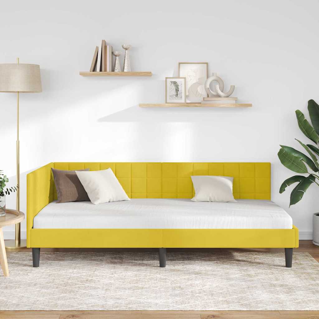 Sarokágy keret fejtámlával Sárga 90 cm x 190 cm Bársony