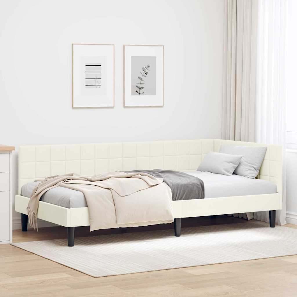 Sarokágy keret fejtámlával Krém 90 cm x 190 cm Bársony