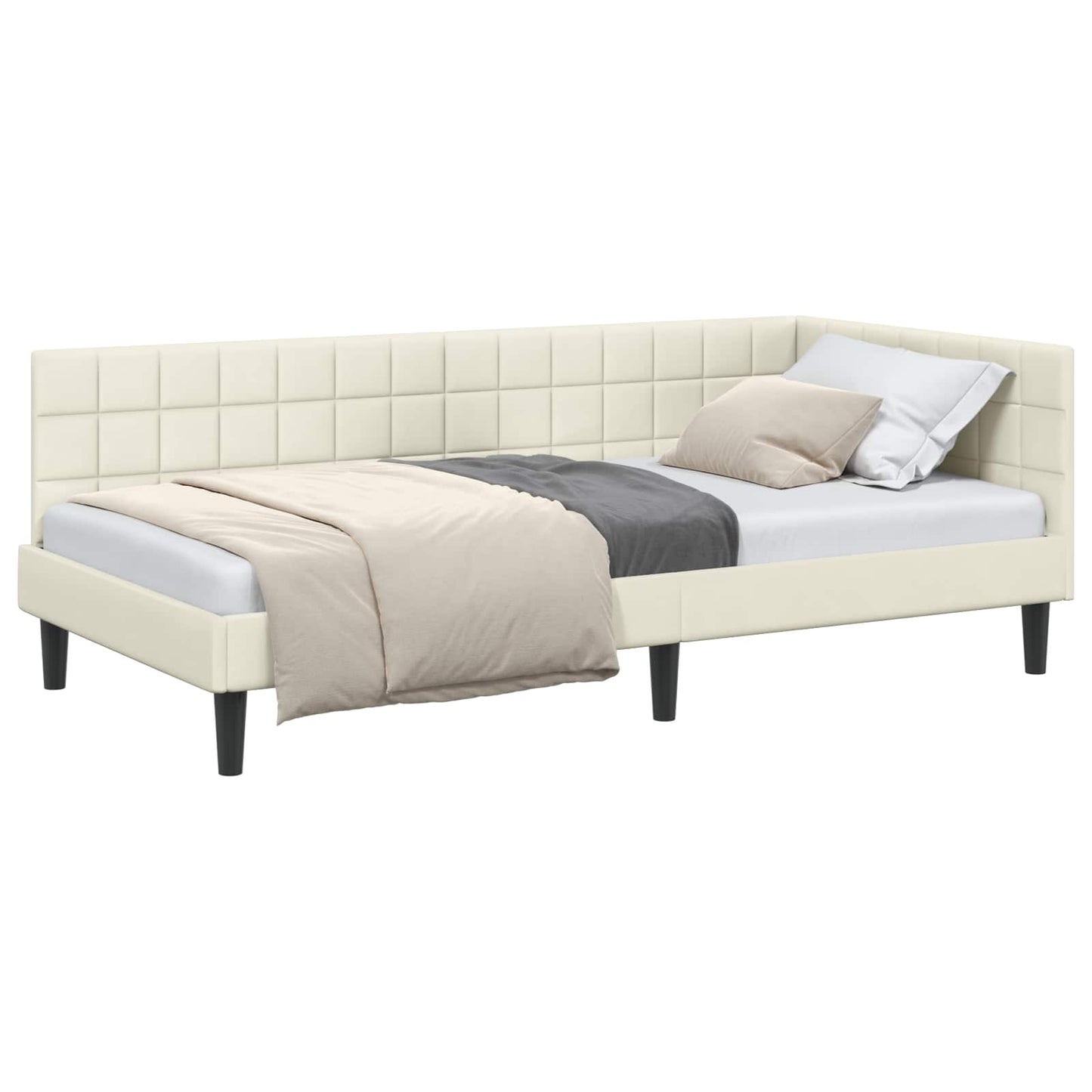 Sarokágy keret fejtámlával Krém 90 cm x 190 cm Bársony