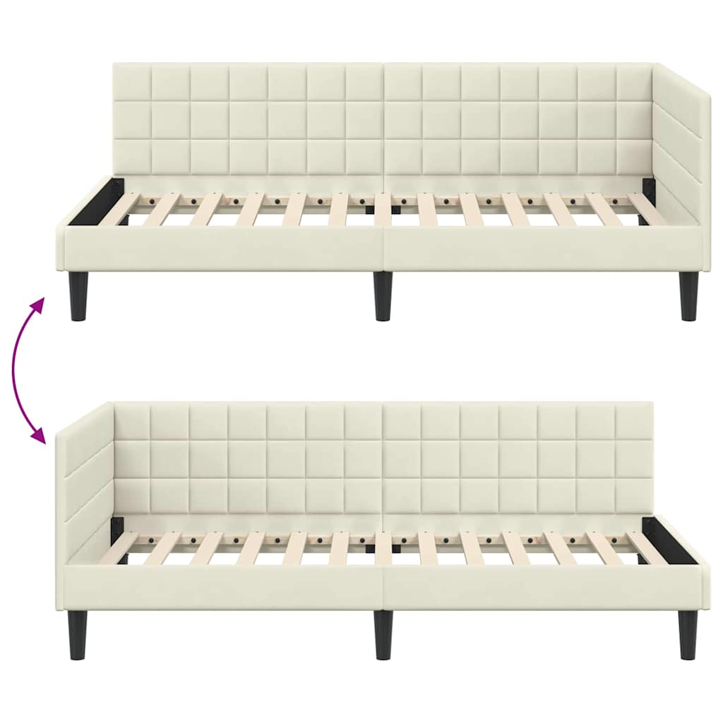 Sarokágy keret fejtámlával Krém 90 cm x 190 cm Bársony