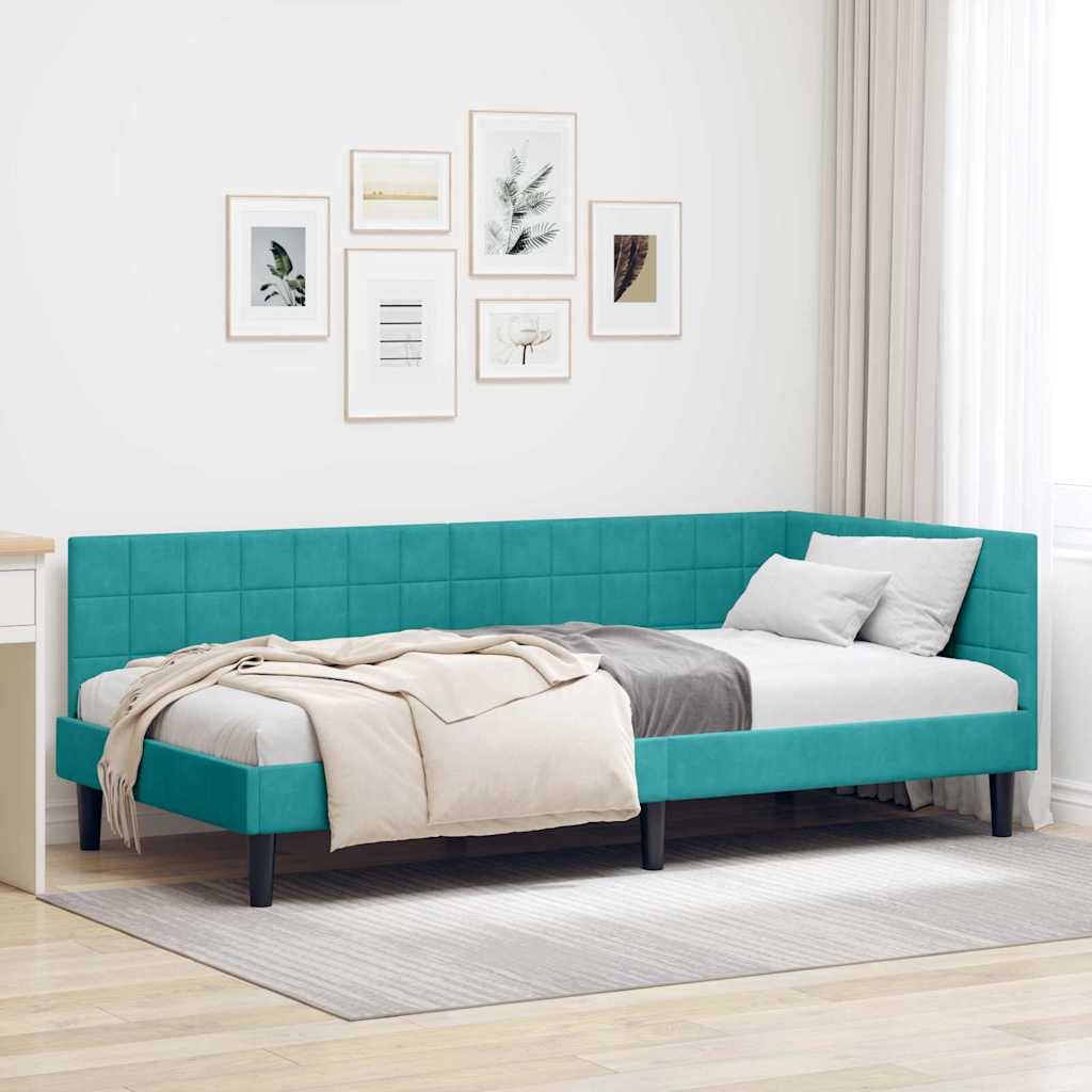 Sarokágy keret fejtámlával Türkiz 90 cm x 190 cm Bársony