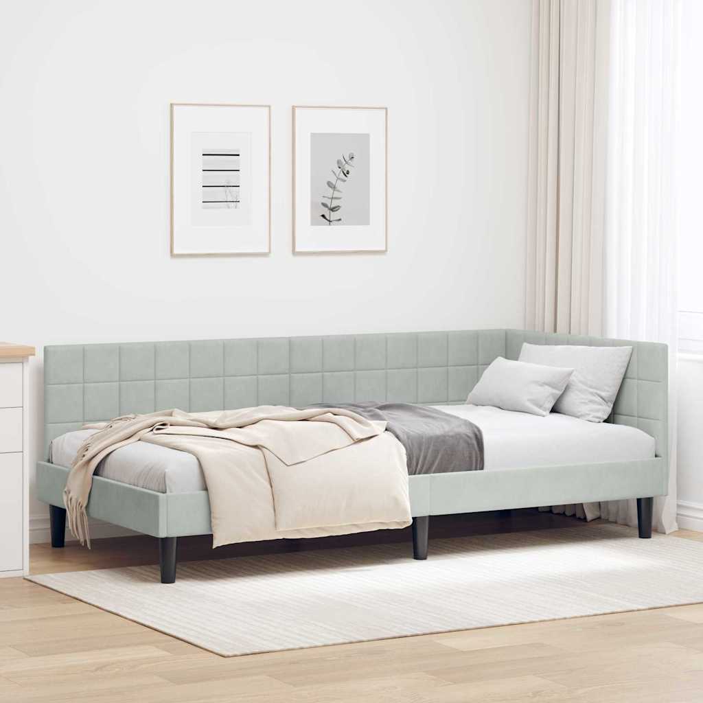 Sarokágy keret fejtámlával Világosszürke 90 cm x 200 cm Bársony