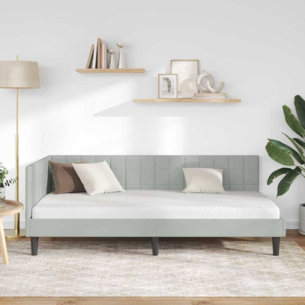 Sarokágy keret fejtámlával Világosszürke 90 cm x 200 cm Bársony
