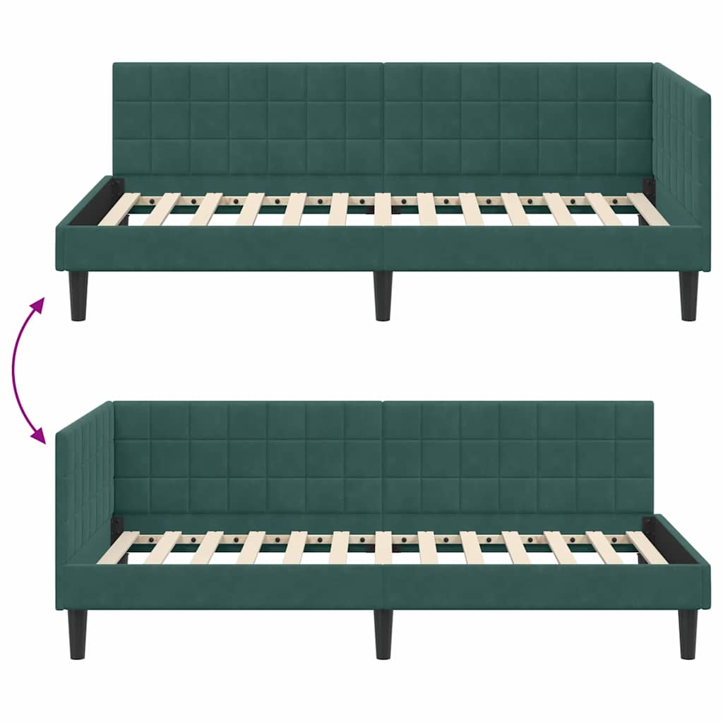 Sarokágy keret fejtámlával Sötétzöld 90 cm x 200 cm Bársony