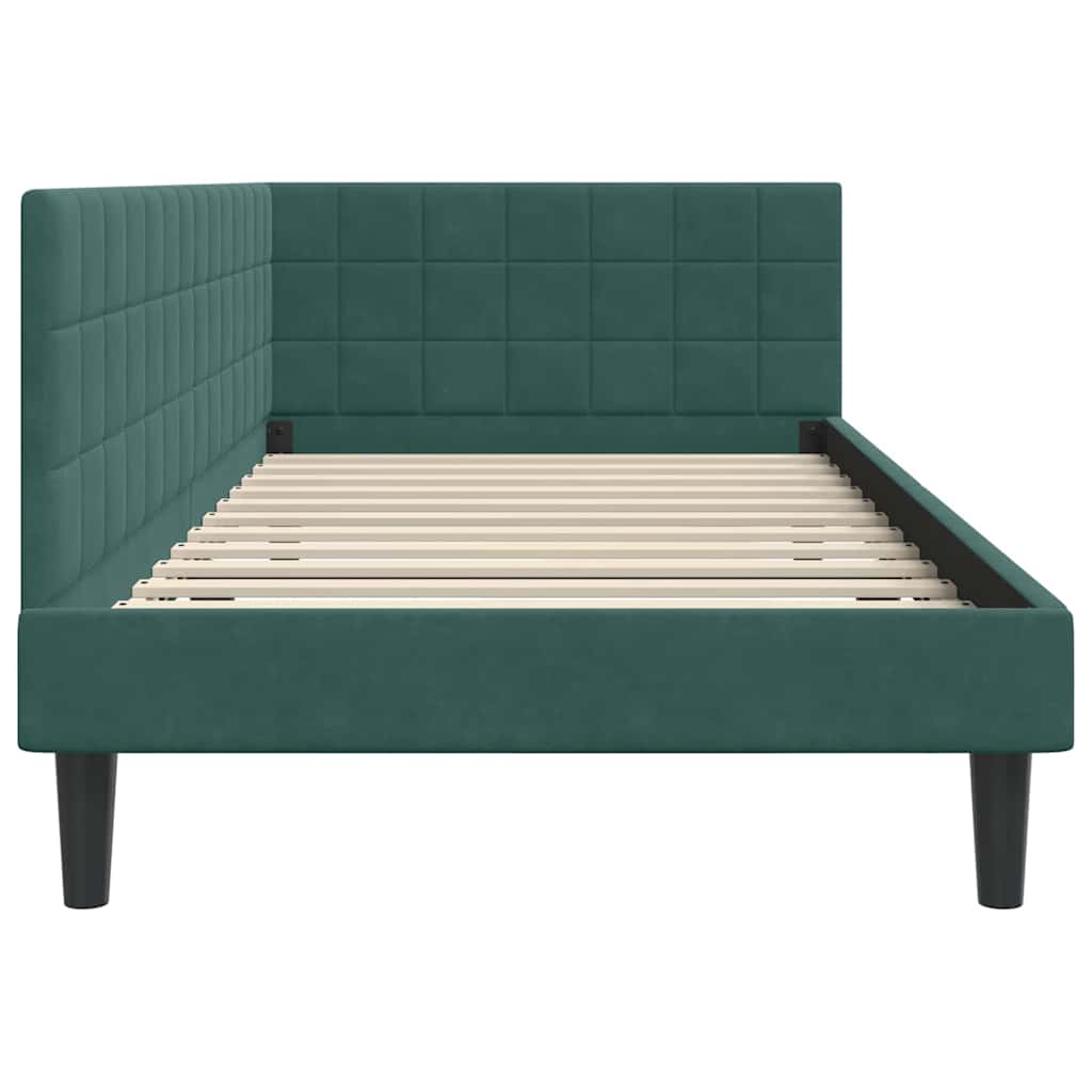 Sarokágy keret fejtámlával Sötétzöld 90 cm x 200 cm Bársony