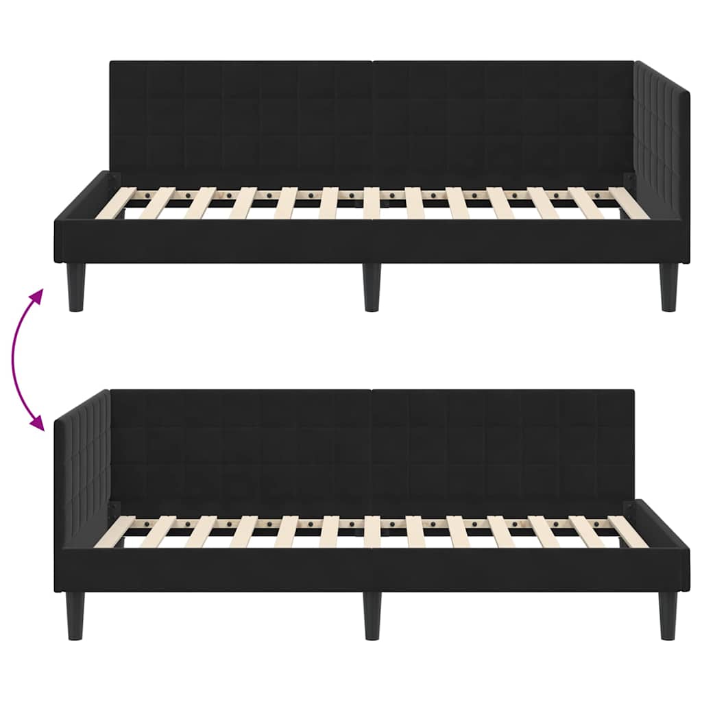 Sarokágy keret fejtámlával Fekete 90 cm x 200 cm Bársony