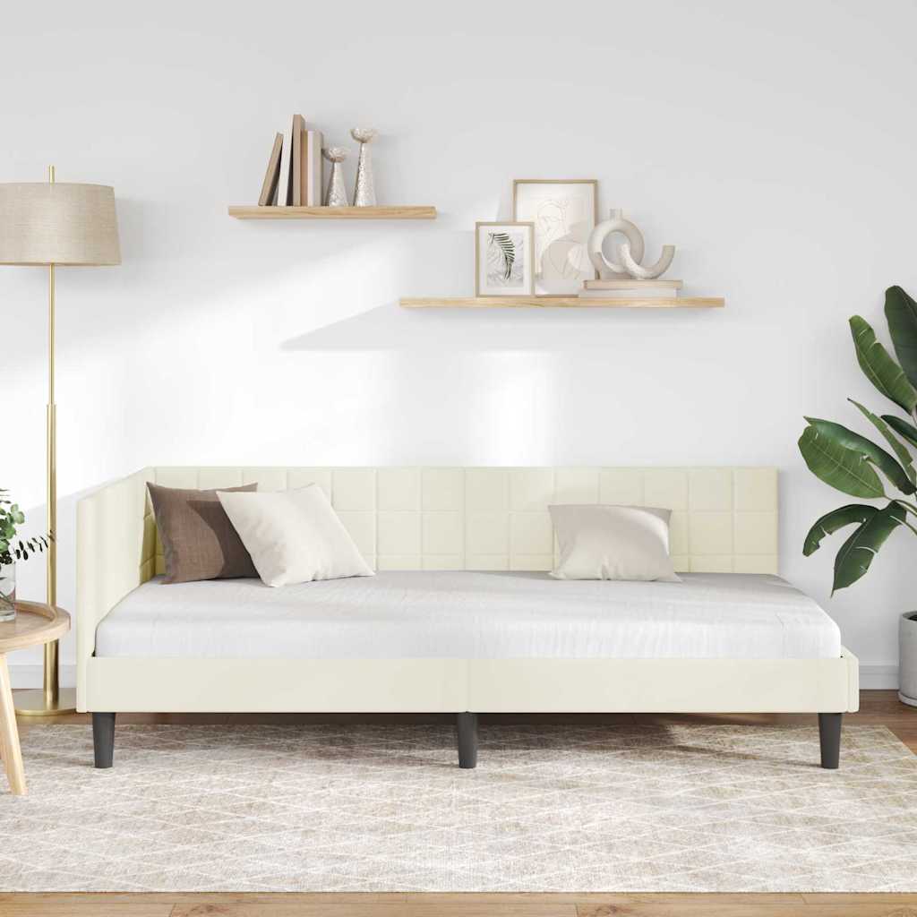 Sarokágy keret fejtámlával Krém 90 cm x 200 cm Bársony