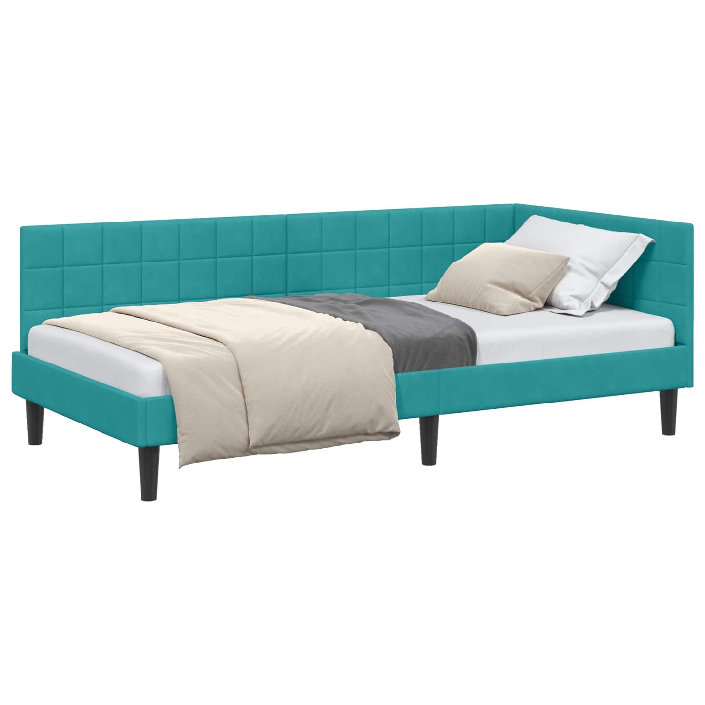 Sarokágy keret fejtámlával Türkiz 90 cm x 200 cm Bársony
