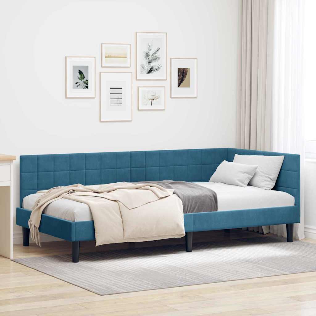 Sarokágy keret fejtámlával Kék 100 cm x 200 cm Bársony