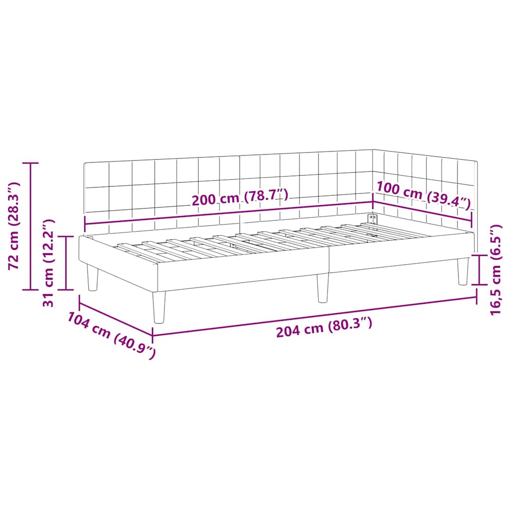 Sarokágy keret fejtámlával Sötétszürke 100 cm x 200 cm Bársony