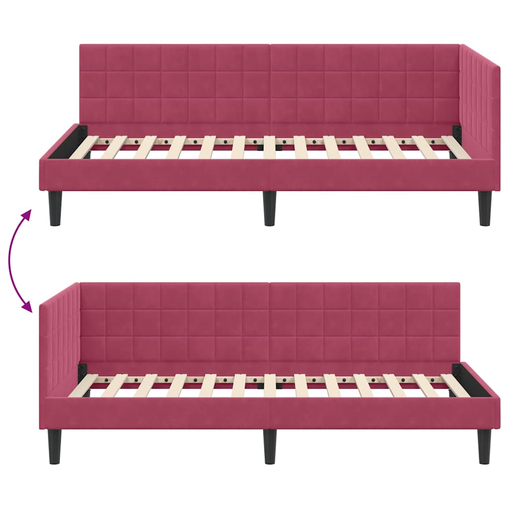 Sarokágy keret fejtámlával Bordó 100 cm x 200 cm Bársony