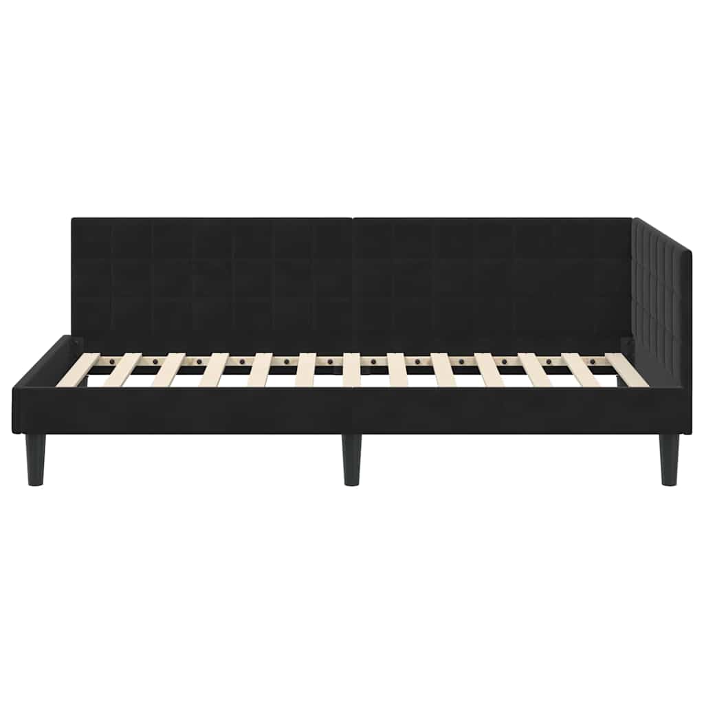 Sarokágy keret fejtámlával Fekete 100 cm x 200 cm Bársony