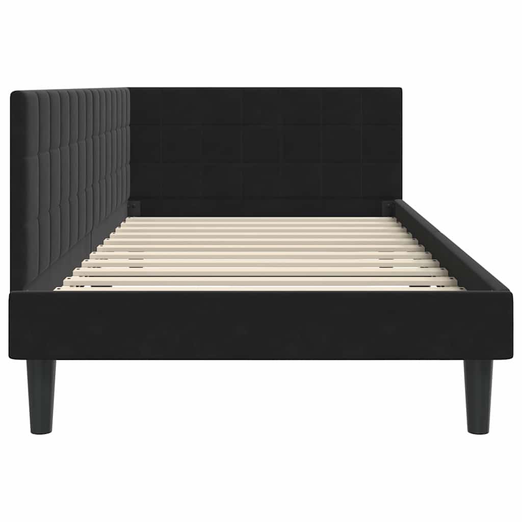 Sarokágy keret fejtámlával Fekete 100 cm x 200 cm Bársony