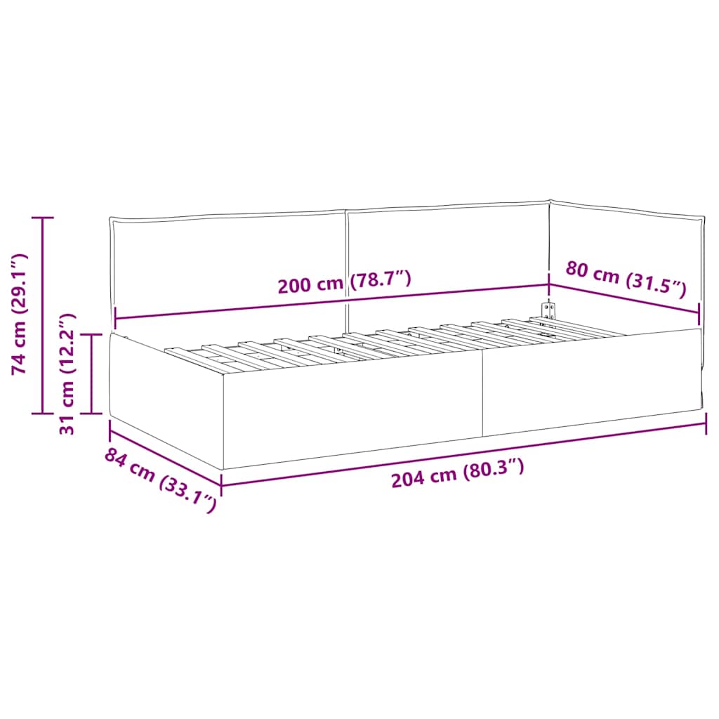 Sarokágy keret fejtámlával Sötétszürke 80 x 200 cm szövet