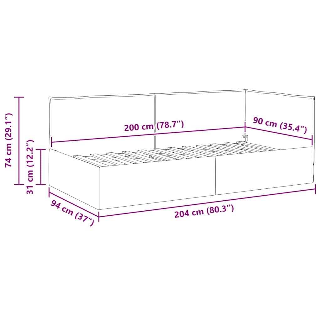 Sarokágy keret fejtámlával Tópszínű 90 x 200 cm szövet