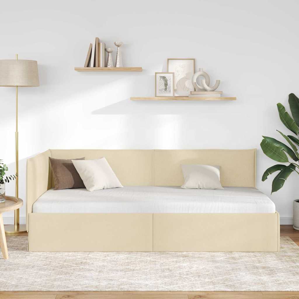 Sarokágy keret fejtámlával Krém 90 x 200 cm szövet
