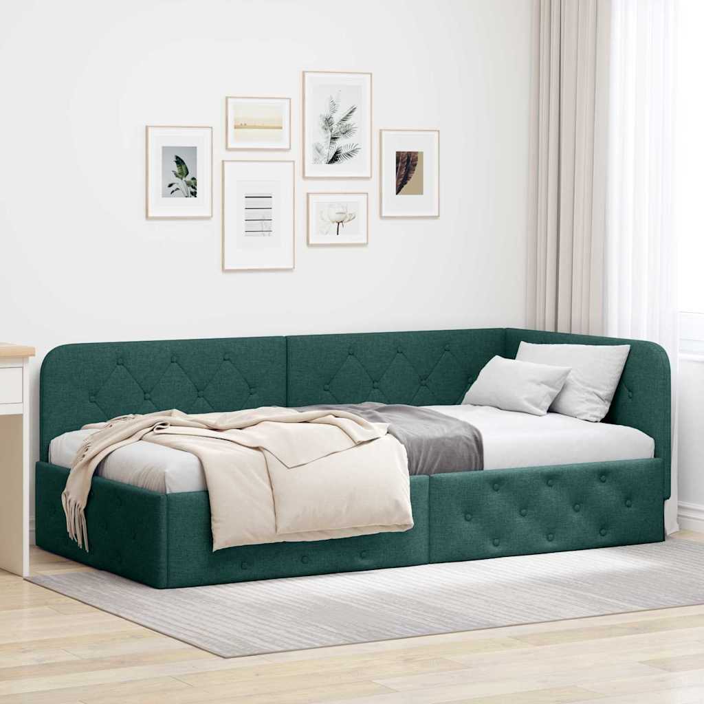 Sarokágy keret Sötétzöld 90 x 200 cm szövet