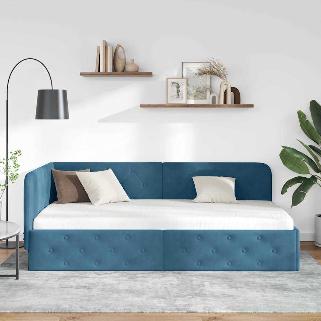 Sarokágy keret Kék 90 x 200 cm Bársony