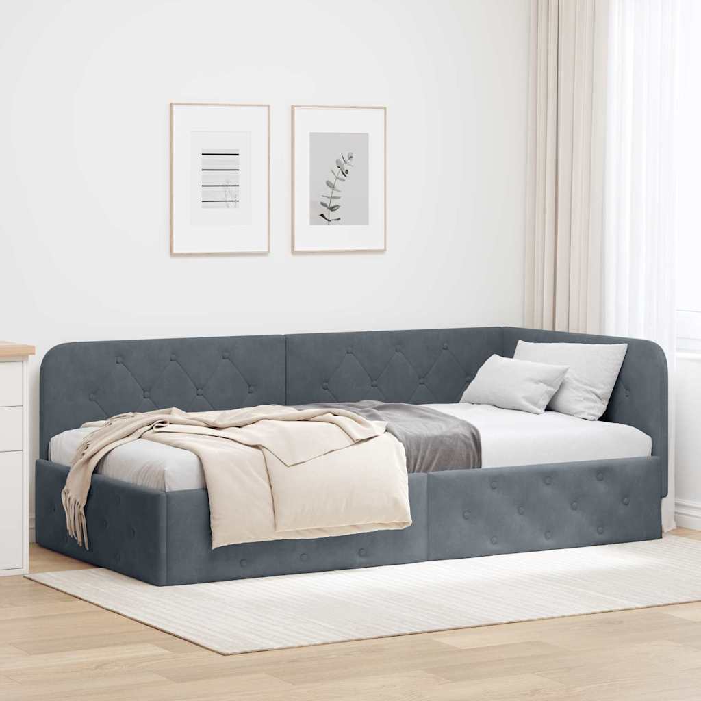 Sarokágy keret Sötétszürke 90 x 200 cm Bársony