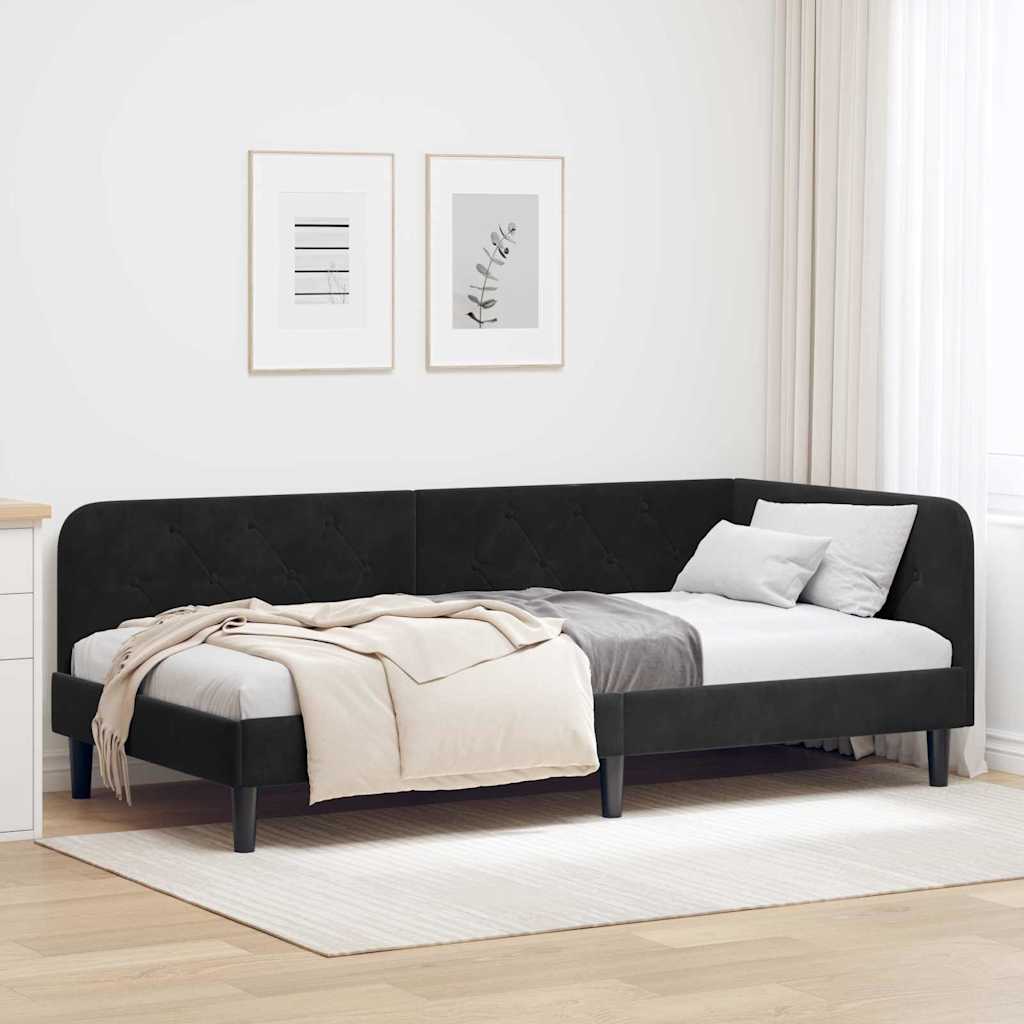 Sarokágy keret Fekete 90 x 190 cm Bársony