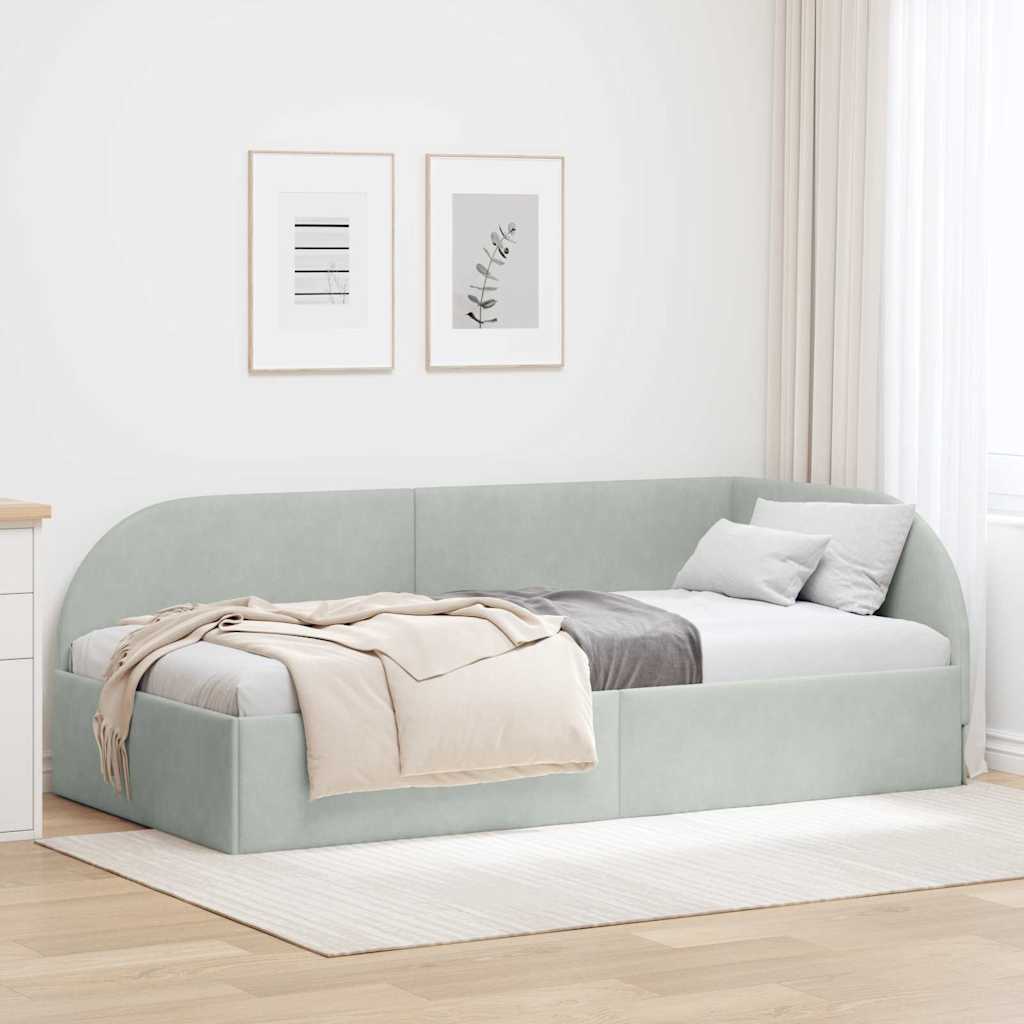 Sarokágy keret fejtámlával Világosszürke 80 cm x 200 cm Bársony