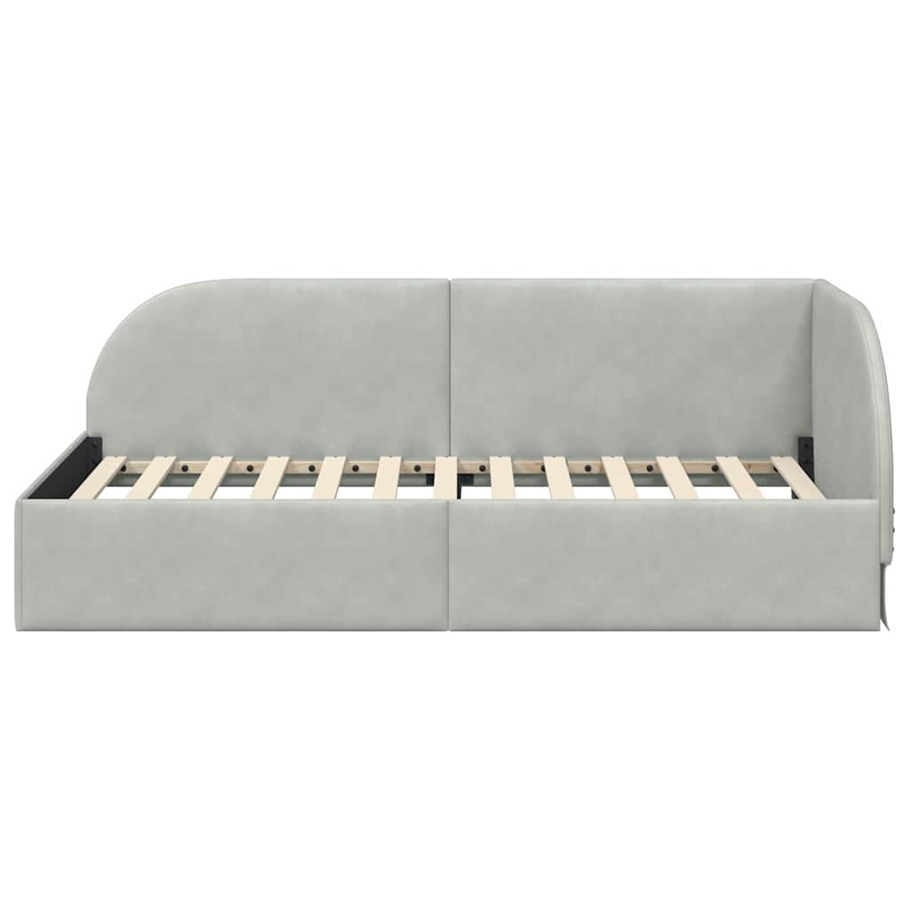 Sarokágy keret fejtámlával Világosszürke 80 cm x 200 cm Bársony