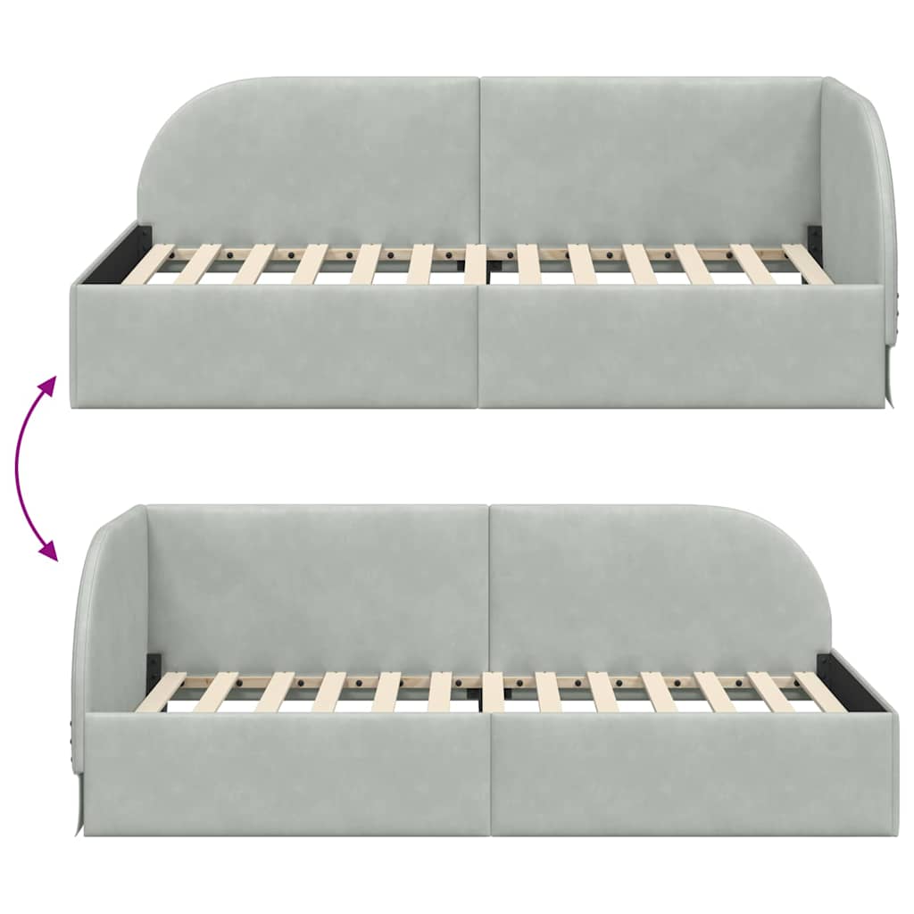 Sarokágy keret fejtámlával Világosszürke 80 cm x 200 cm Bársony