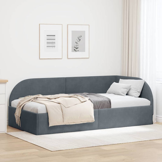 Sarokágy keret fejtámlával Sötétszürke 80 cm x 200 cm Bársony