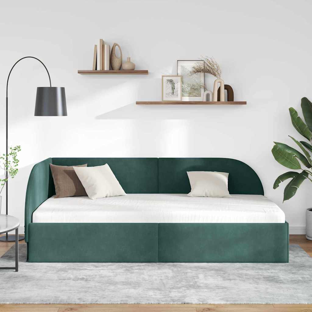 Sarokágy keret fejtámlával Sötétzöld 80 cm x 200 cm Bársony