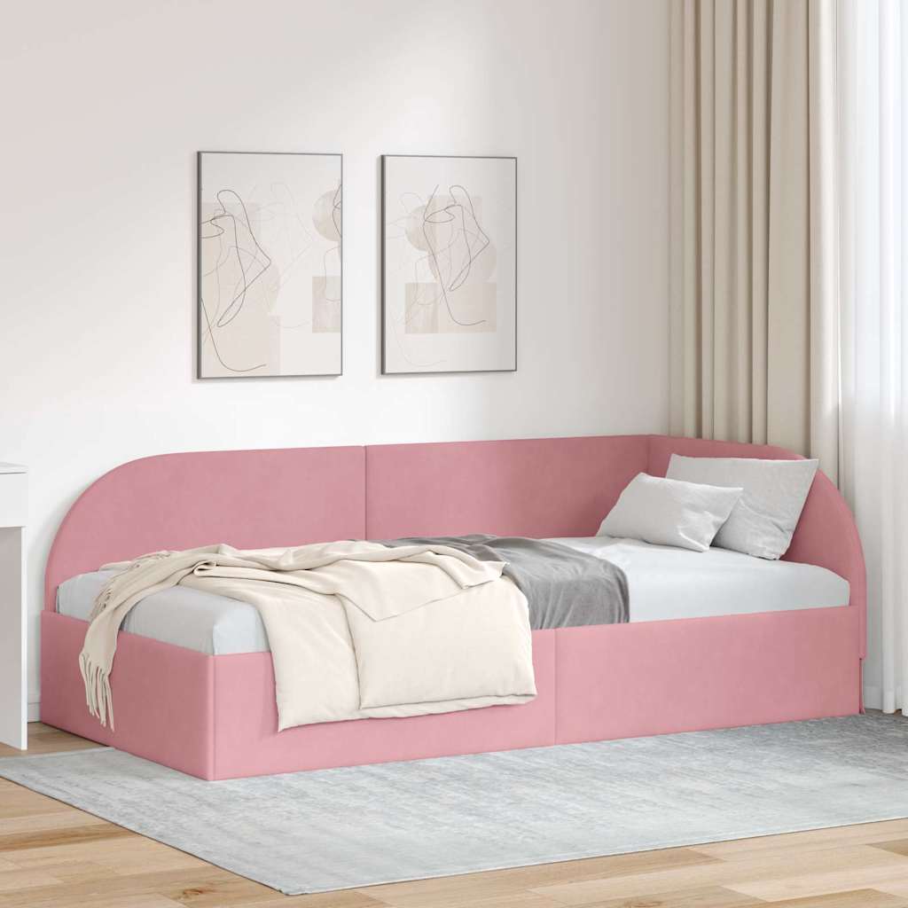 Sarokágy keret fejtámlával Rózsaszín 80 cm x 200 cm Bársony