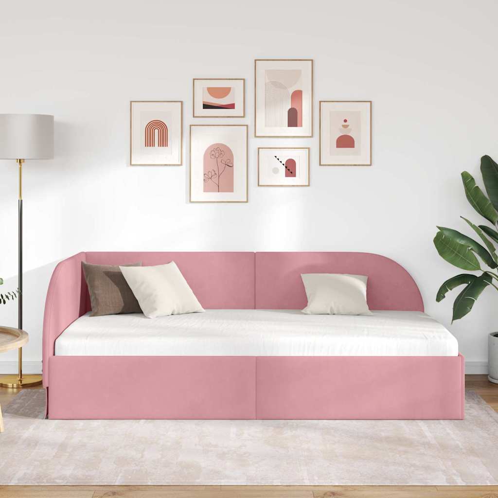 Sarokágy keret fejtámlával Rózsaszín 80 cm x 200 cm Bársony