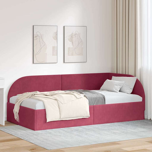 Sarokágy keret fejtámlával Bordó 80 cm x 200 cm Bársony
