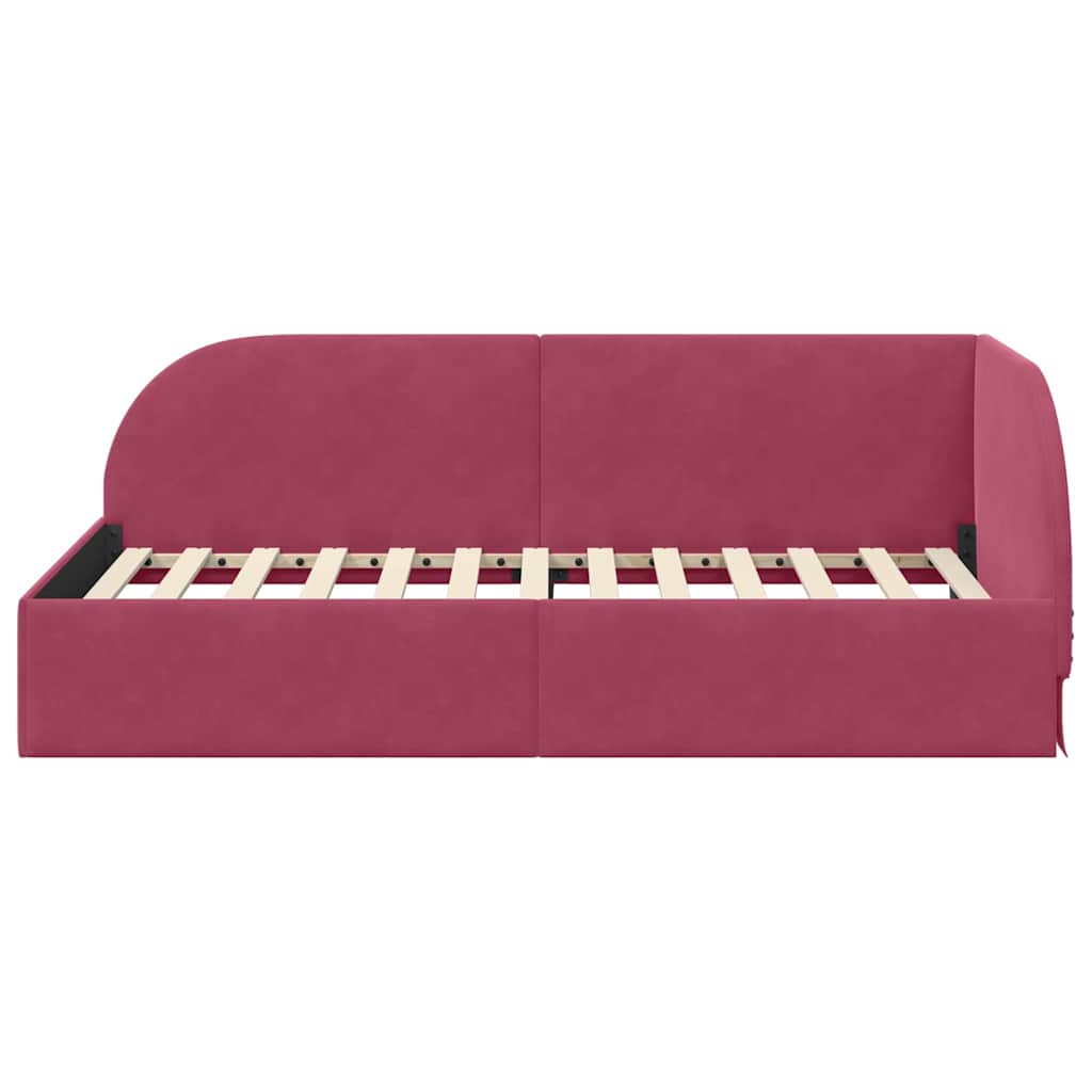 Sarokágy keret fejtámlával Bordó 80 cm x 200 cm Bársony