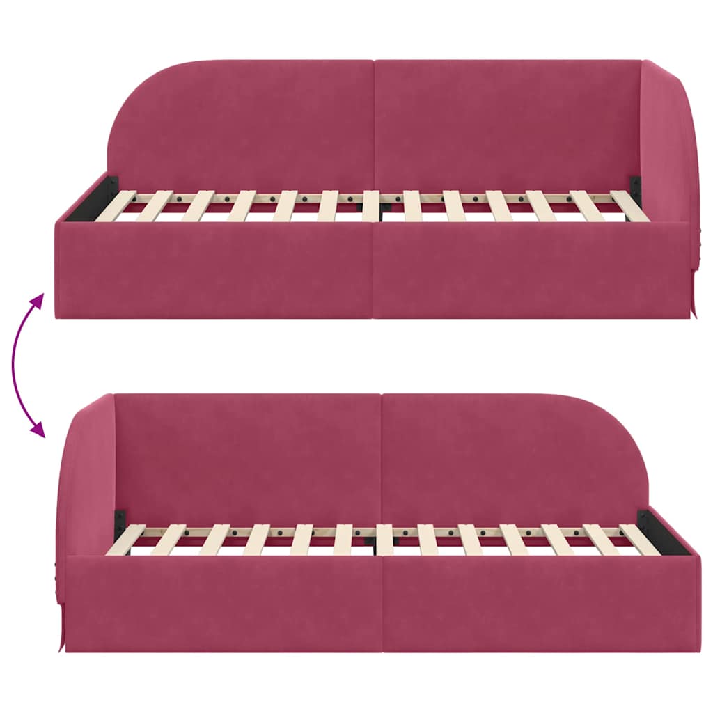 Sarokágy keret fejtámlával Bordó 80 cm x 200 cm Bársony