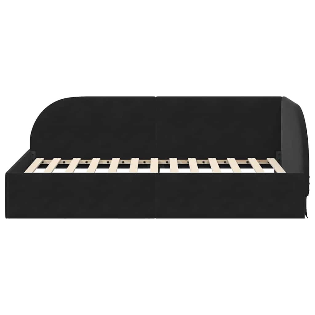 Sarokágy keret fejtámlával Fekete 80 cm x 200 cm Bársony