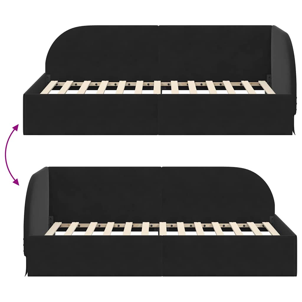 Sarokágy keret fejtámlával Fekete 80 cm x 200 cm Bársony
