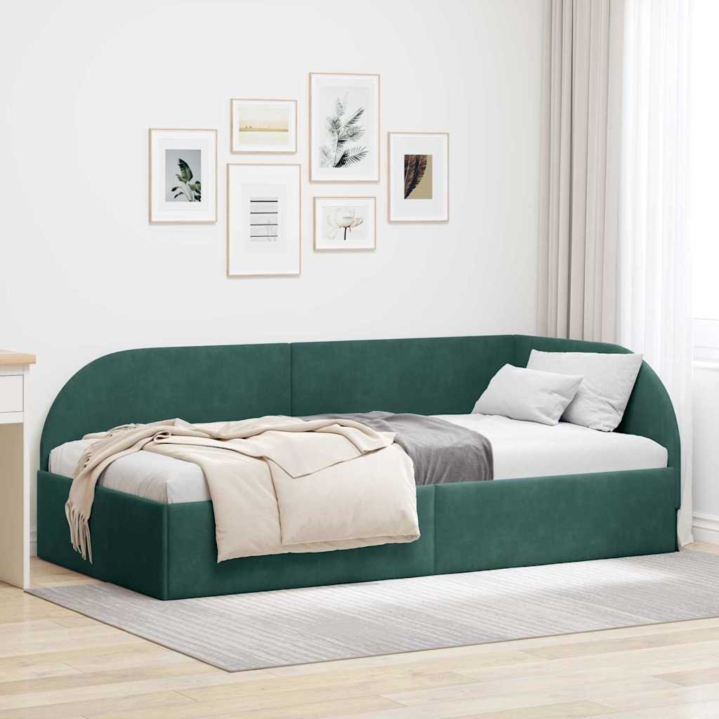 Sarokágy keret fejtámlával Sötétzöld 90 cm x 190 cm Bársony