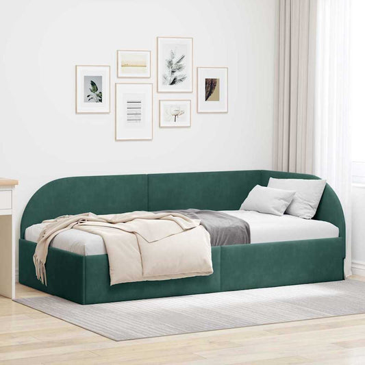 Sarokágy keret fejtámlával Sötétzöld 90 cm x 190 cm Bársony