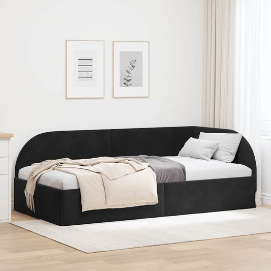 Sarokágy keret fejtámlával Fekete 90 cm x 200 cm Bársony