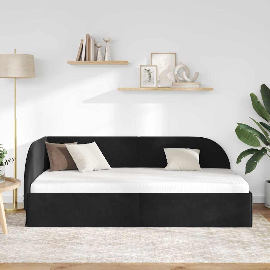 Sarokágy keret fejtámlával Fekete 90 cm x 200 cm Bársony