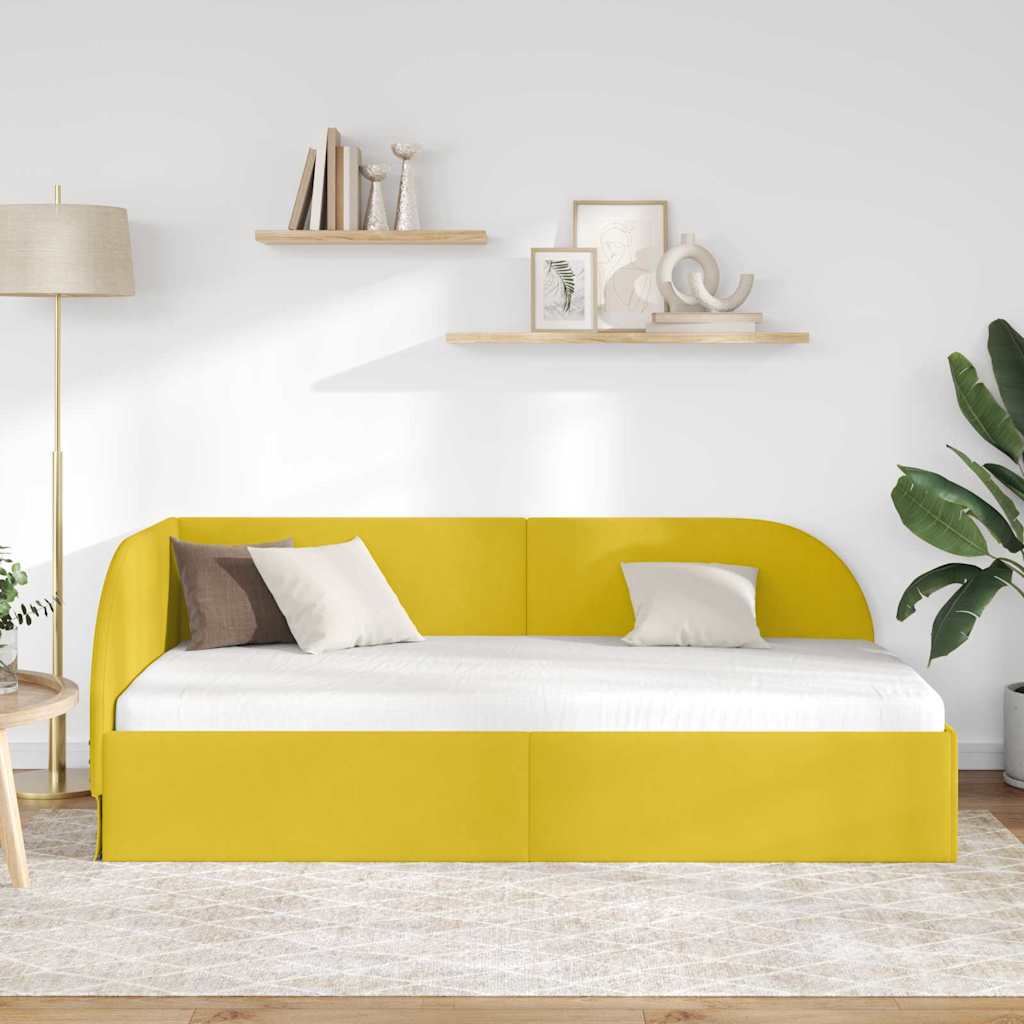 Sarokágy keret fejtámlával Sárga 90 cm x 200 cm Bársony