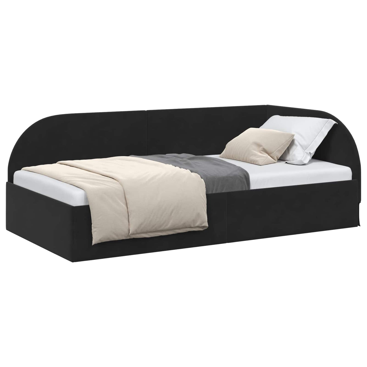 Sarokágy keret fejtámlával Fekete 100 cm x 200 cm Bársony