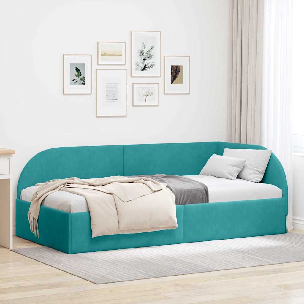 Sarokágy keret fejtámlával Türkiz 100 cm x 200 cm Bársony