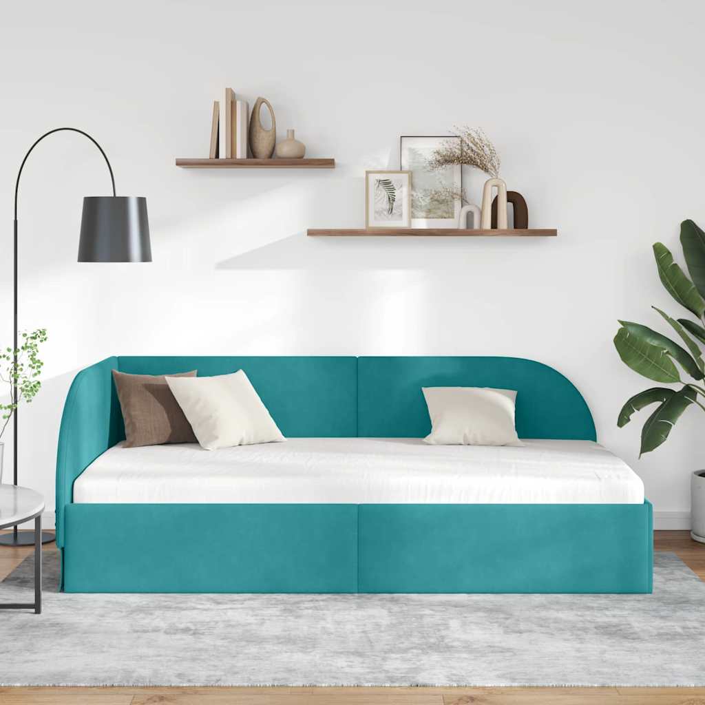 Sarokágy keret fejtámlával Türkiz 100 cm x 200 cm Bársony