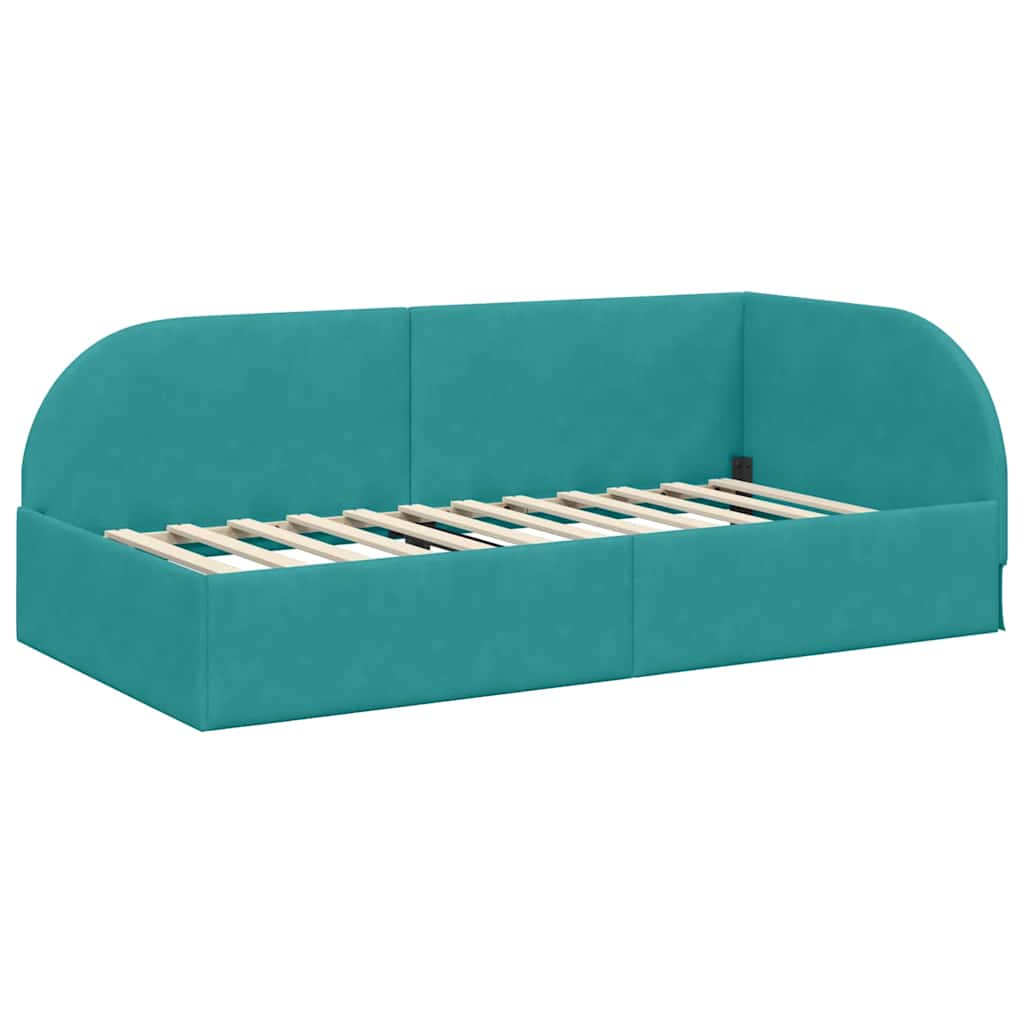 Sarokágy keret fejtámlával Türkiz 100 cm x 200 cm Bársony