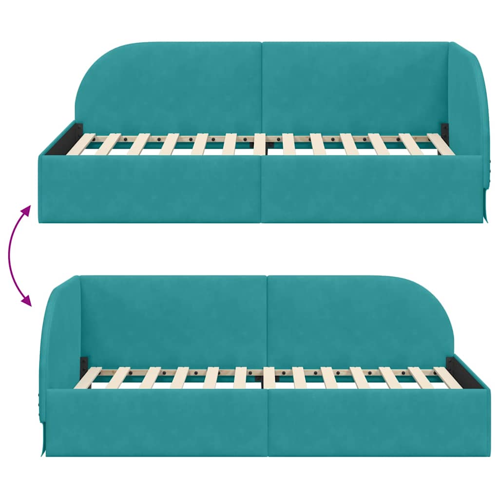 Sarokágy keret fejtámlával Türkiz 100 cm x 200 cm Bársony