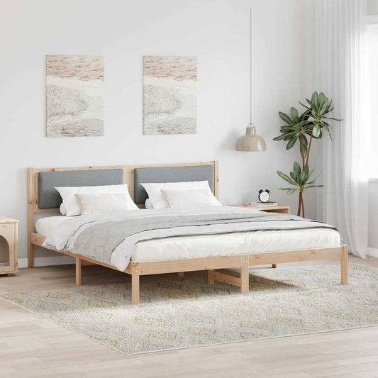 Ágykeret fejtámlával Világosszürke 200 x 200 cm Tömör fenyőfa