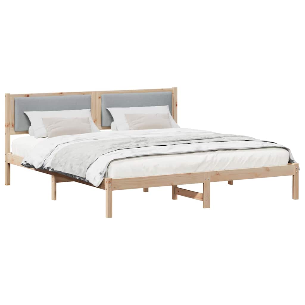 Ágykeret fejtámlával Világosszürke 200 x 200 cm Tömör fenyőfa