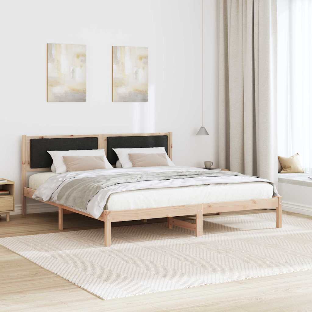 Ágykeret fejtámlával Fekete 200 x 200 cm Tömör fenyőfa